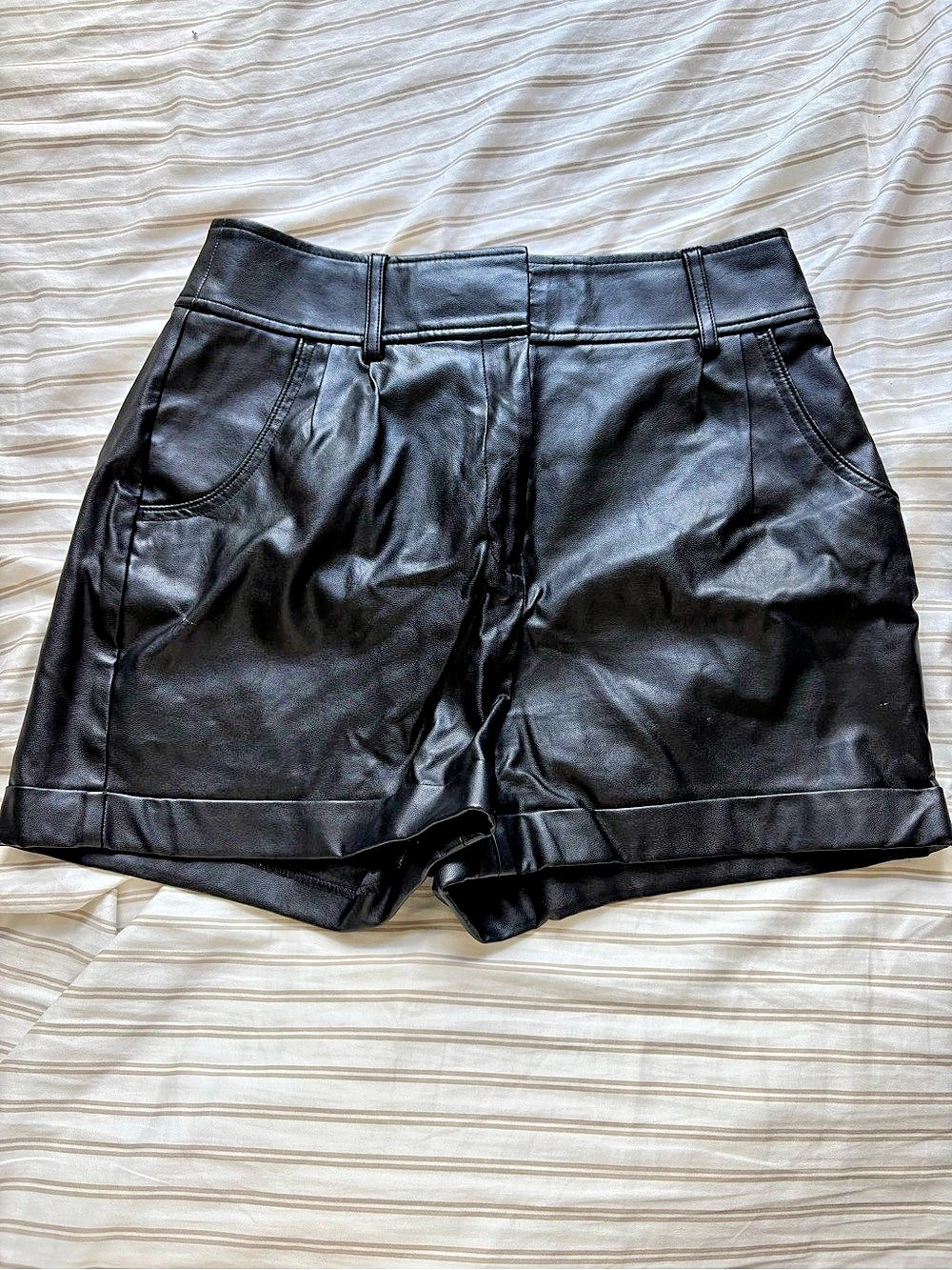 Express Black Faux Leather Cargo Shorts